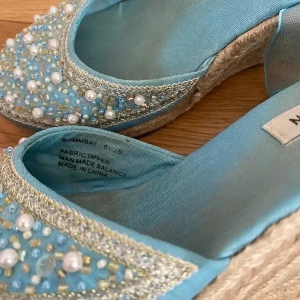 Steve Madden Blue Beaded Espadrilles Tie Up Wedges - Picture 15 of 15